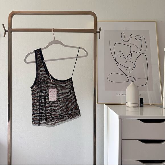 NWT Free People Head Turner Sequined One Shoulder Tank - Picture 2 of 16